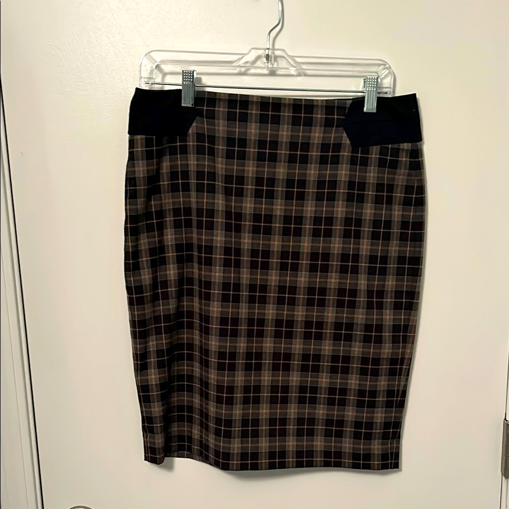 The Limited Black and Brown Plaid Knee-Length Pencil Skirt